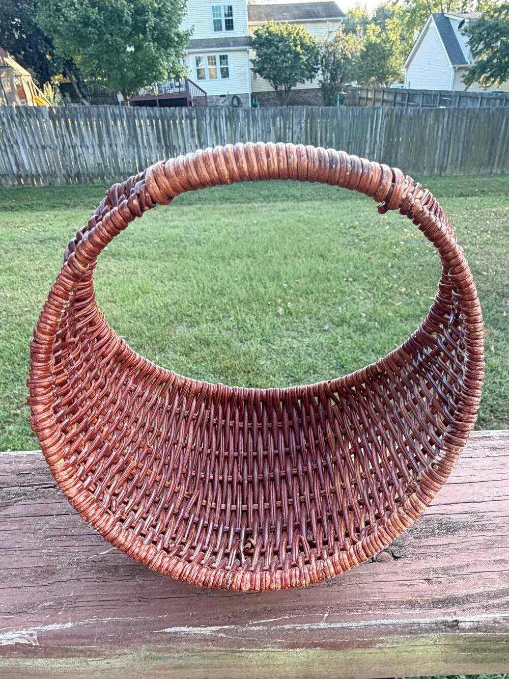 Vintage Miniature Wicker Wall Pocket Basket Half Moon Crescent Boho Flower 6.5"